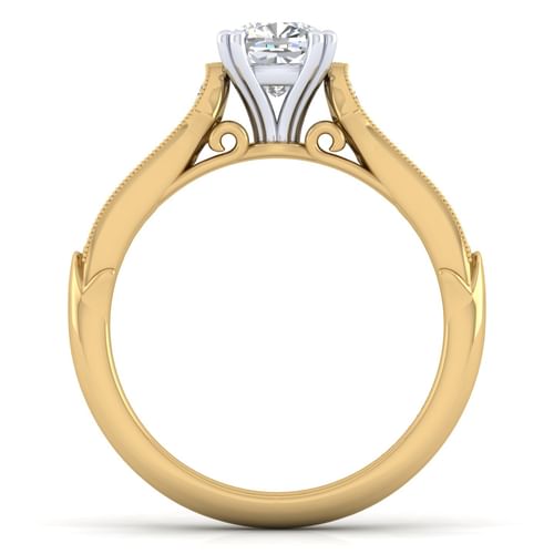 14K White-Yellow Gold Cushion Cut Diamond Engagement Ring