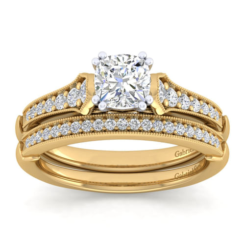 14K White-Yellow Gold Cushion Cut Diamond Engagement Ring