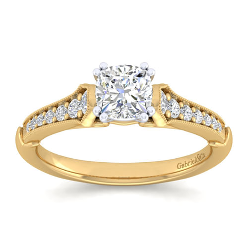 14K White-Yellow Gold Cushion Cut Diamond Engagement Ring