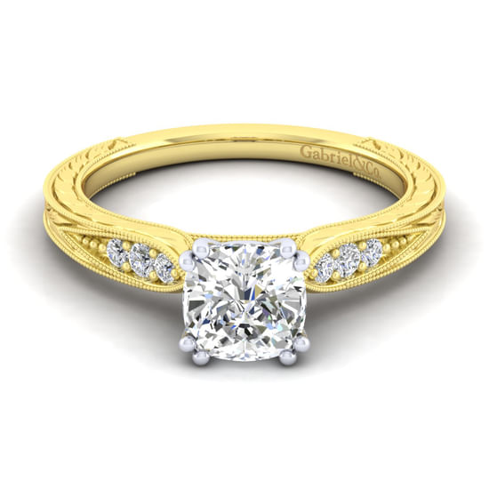 Gabriel - 14K White-Yellow Gold Cushion Cut Diamond Engagement Ring