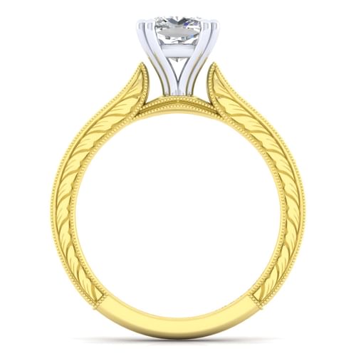 14K White-Yellow Gold Cushion Cut Diamond Engagement Ring