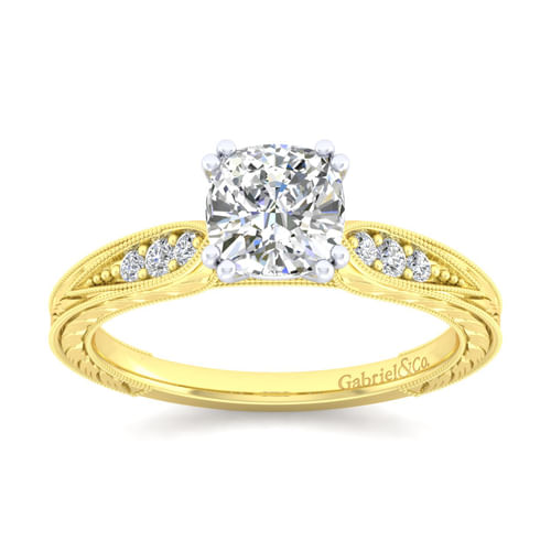 14K White-Yellow Gold Cushion Cut Diamond Engagement Ring