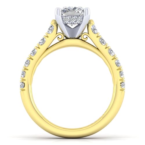 14K White-Yellow Gold Cushion Cut Diamond Engagement Ring