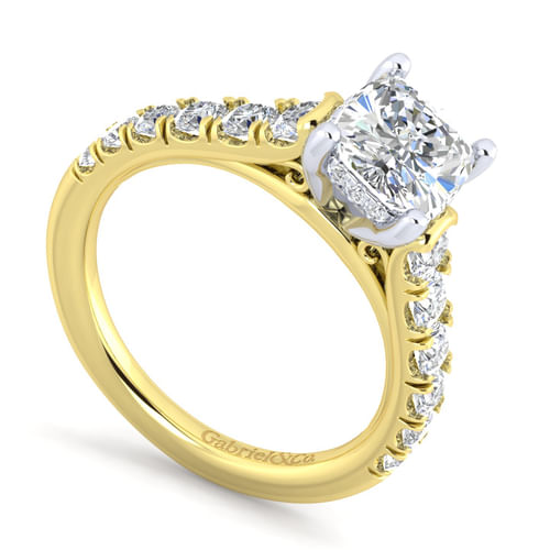 14K White-Yellow Gold Cushion Cut Diamond Engagement Ring