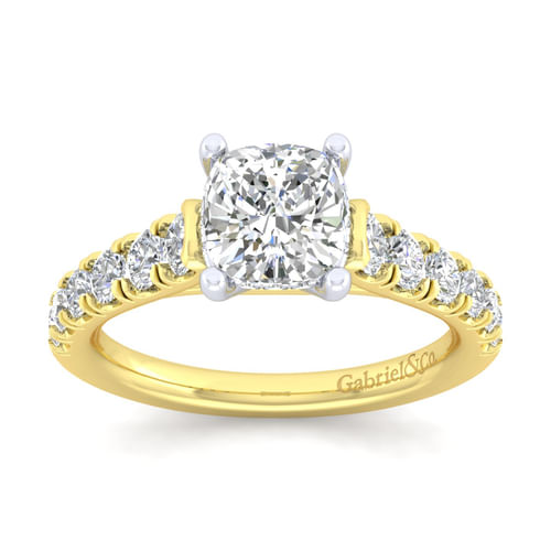 14K White-Yellow Gold Cushion Cut Diamond Engagement Ring