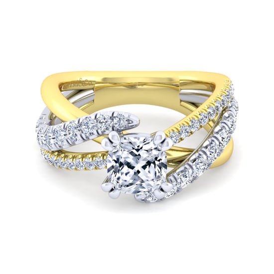 Gabriel - 14K White-Yellow Gold Cushion Cut Diamond Engagement Ring