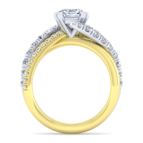 14K White-Yellow Gold Cushion Cut Diamond Engagement Ring