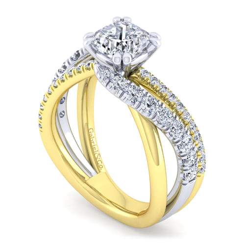 14K White-Yellow Gold Cushion Cut Diamond Engagement Ring
