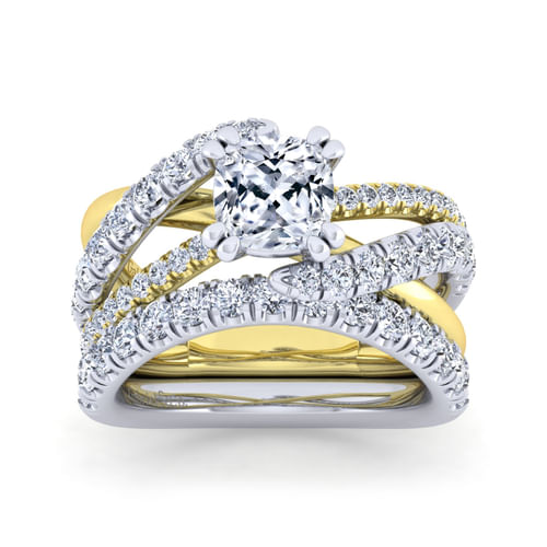 14K White-Yellow Gold Cushion Cut Diamond Engagement Ring