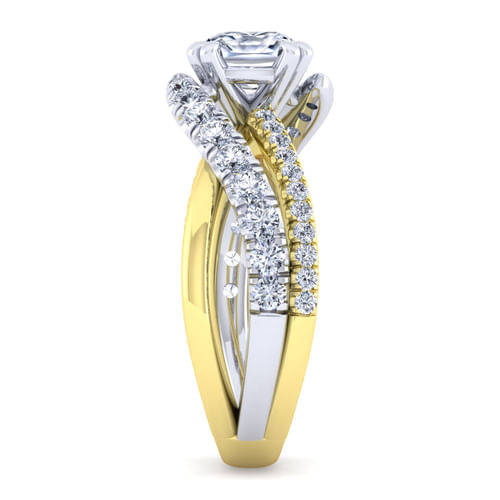 14K White-Yellow Gold Cushion Cut Diamond Engagement Ring