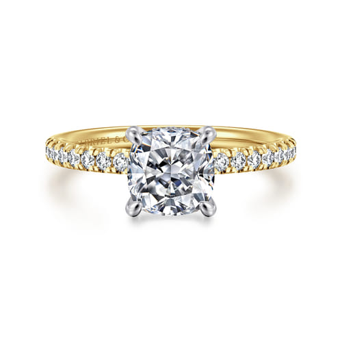 14K White-Yellow Gold Cushion Cut Diamond Engagement Ring