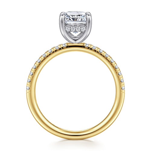 14K White-Yellow Gold Cushion Cut Diamond Engagement Ring