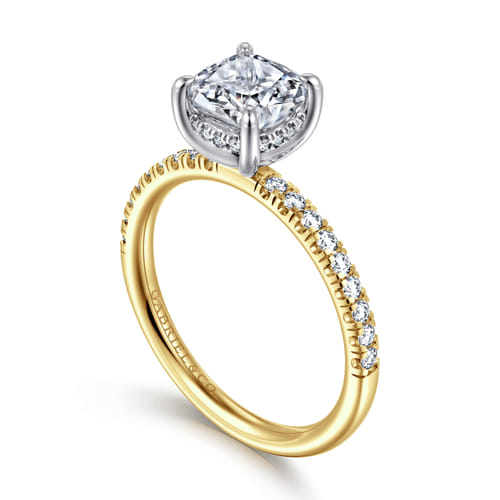 14K White-Yellow Gold Cushion Cut Diamond Engagement Ring