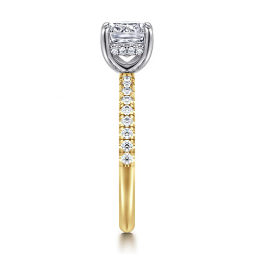 14K White-Yellow Gold Cushion Cut Diamond Engagement Ring