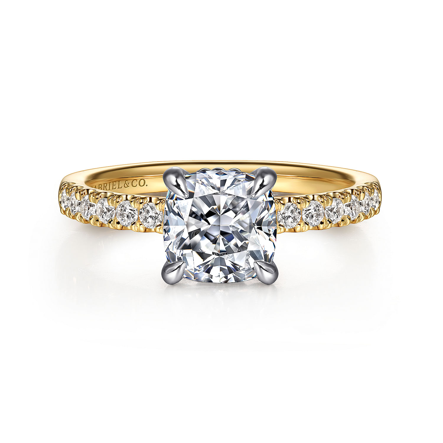 Gabriel - 14K White-Yellow Gold Cushion Cut Diamond Engagement Ring