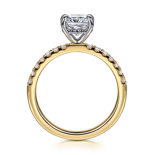 14K White-Yellow Gold Cushion Cut Diamond Engagement Ring