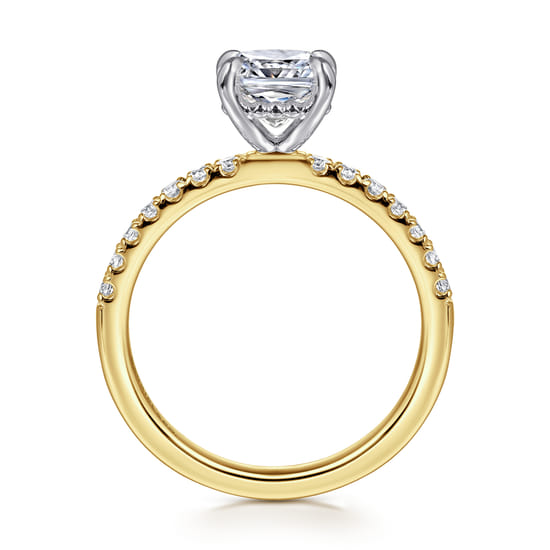 14K White-Yellow Gold Cushion Cut Diamond Engagement Ring angle 2