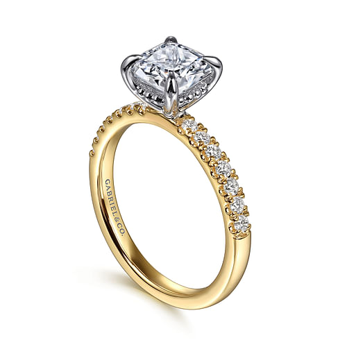 14K White-Yellow Gold Cushion Cut Diamond Engagement Ring