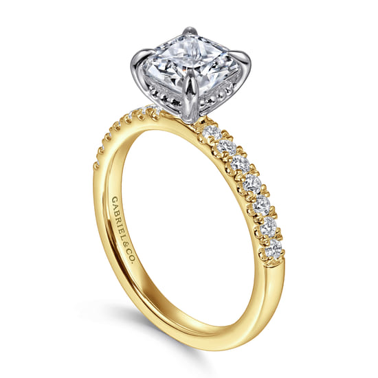 14K White-Yellow Gold Cushion Cut Diamond Engagement Ring angle 3
