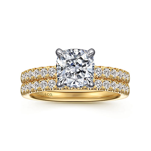 14K White-Yellow Gold Cushion Cut Diamond Engagement Ring