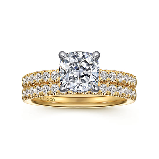 14K White-Yellow Gold Cushion Cut Diamond Engagement Ring angle 4