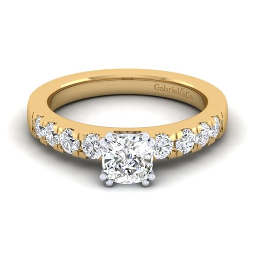 14K White-Yellow Gold Cushion Cut Diamond Engagement Ring