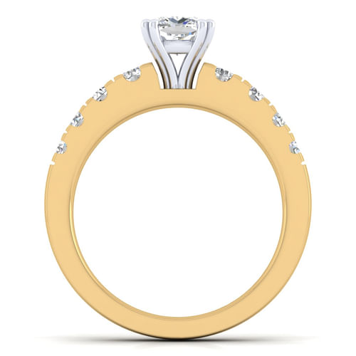14K White-Yellow Gold Cushion Cut Diamond Engagement Ring
