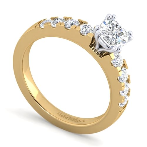 14K White-Yellow Gold Cushion Cut Diamond Engagement Ring