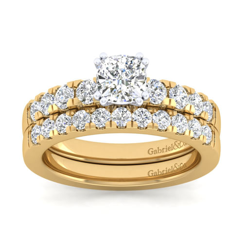 14K White-Yellow Gold Cushion Cut Diamond Engagement Ring