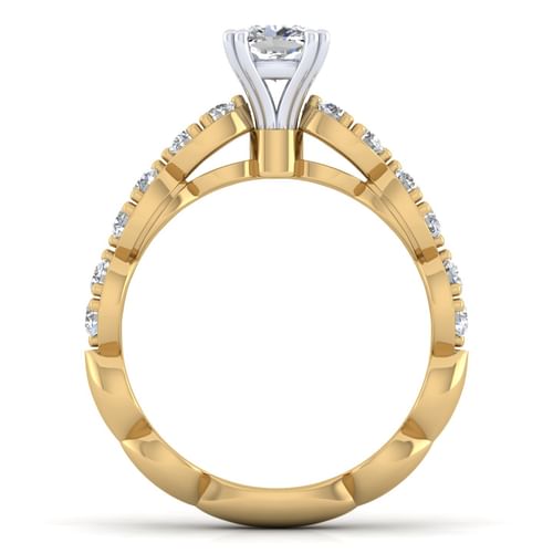14K White-Yellow Gold Cushion Cut Diamond Engagement Ring