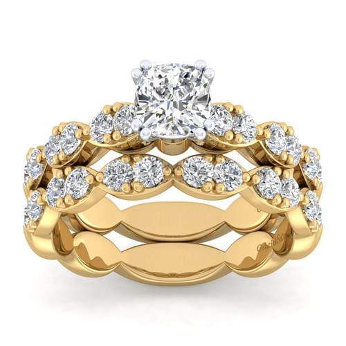 14K White-Yellow Gold Cushion Cut Diamond Engagement Ring