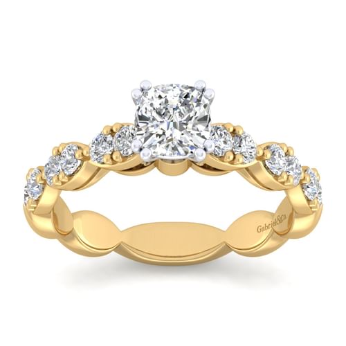 14K White-Yellow Gold Cushion Cut Diamond Engagement Ring