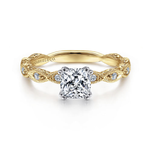 14K White-Yellow Gold Cushion Cut Diamond Engagement Ring