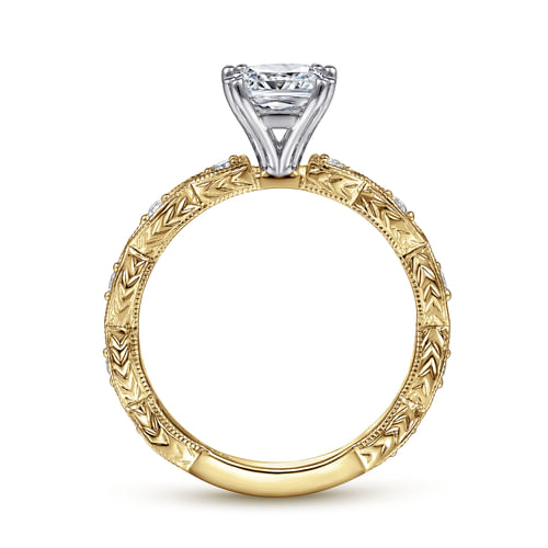 14K White-Yellow Gold Cushion Cut Diamond Engagement Ring