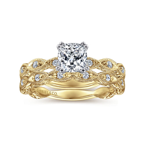 14K White-Yellow Gold Cushion Cut Diamond Engagement Ring