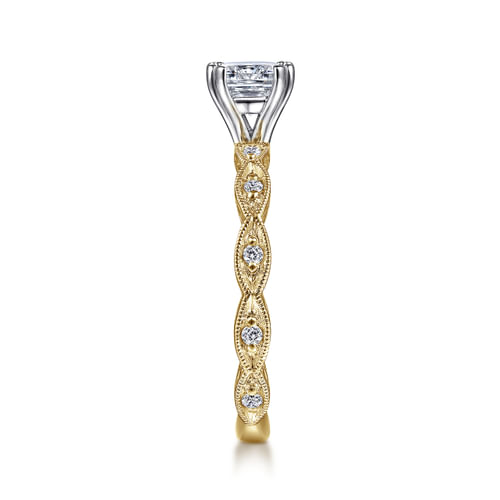 14K White-Yellow Gold Cushion Cut Diamond Engagement Ring
