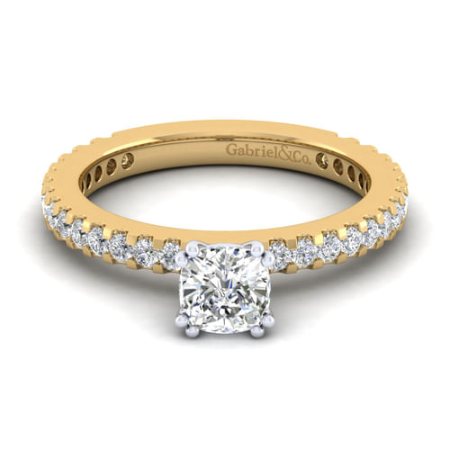 14K White-Yellow Gold Cushion Cut Diamond Engagement Ring