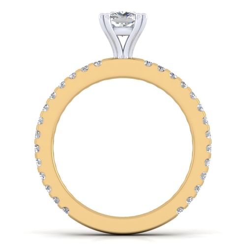 14K White-Yellow Gold Cushion Cut Diamond Engagement Ring