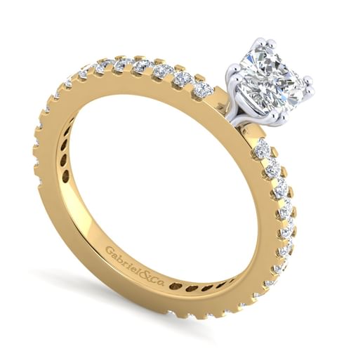 14K White-Yellow Gold Cushion Cut Diamond Engagement Ring