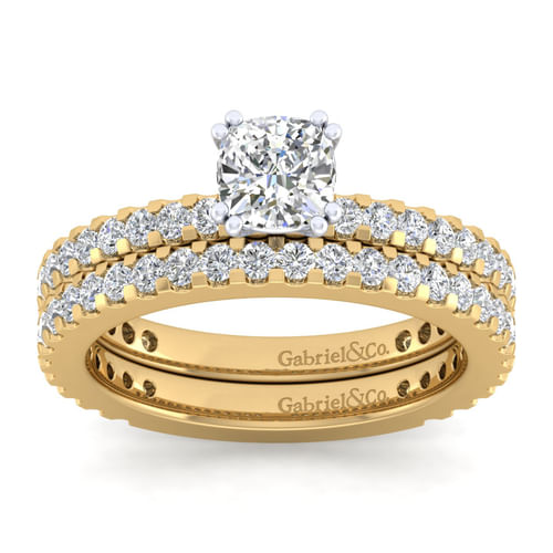 14K White-Yellow Gold Cushion Cut Diamond Engagement Ring