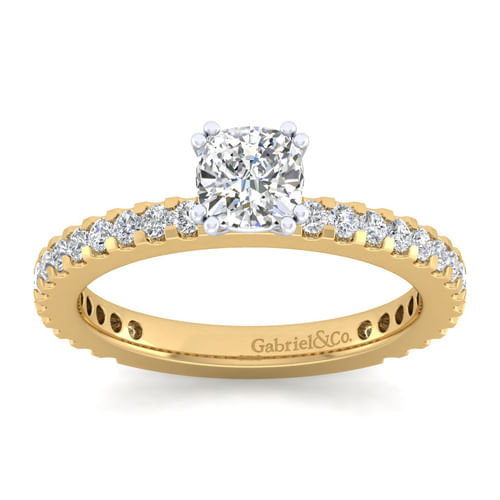 14K White-Yellow Gold Cushion Cut Diamond Engagement Ring