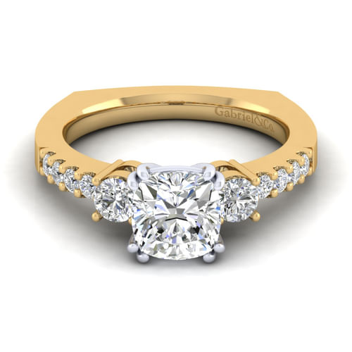 14K White-Yellow Gold Cushion Cut Diamond Engagement Ring