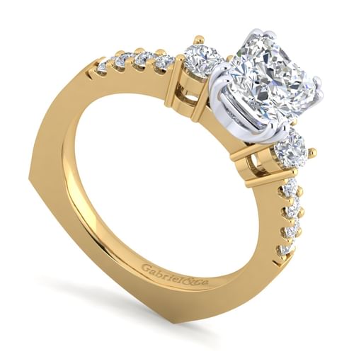 14K White-Yellow Gold Cushion Cut Diamond Engagement Ring