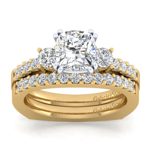 14K White-Yellow Gold Cushion Cut Diamond Engagement Ring