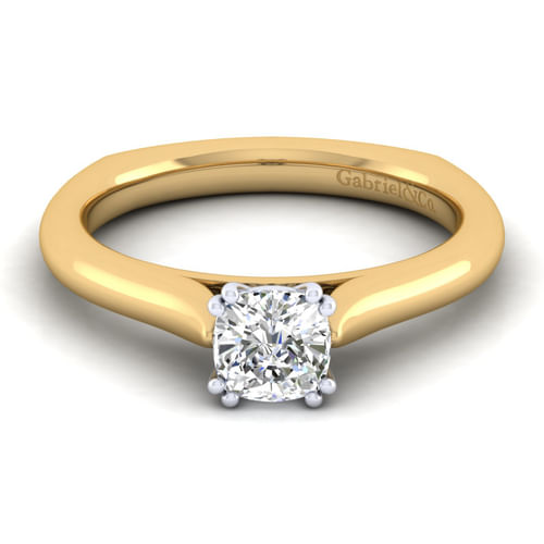 14K White-Yellow Gold Cushion Cut Diamond Engagement Ring