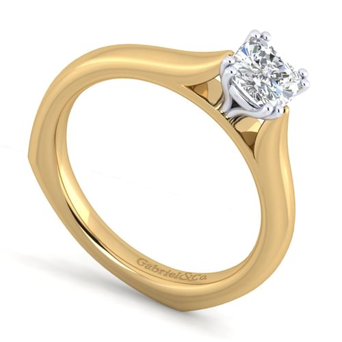 14K White-Yellow Gold Cushion Cut Diamond Engagement Ring