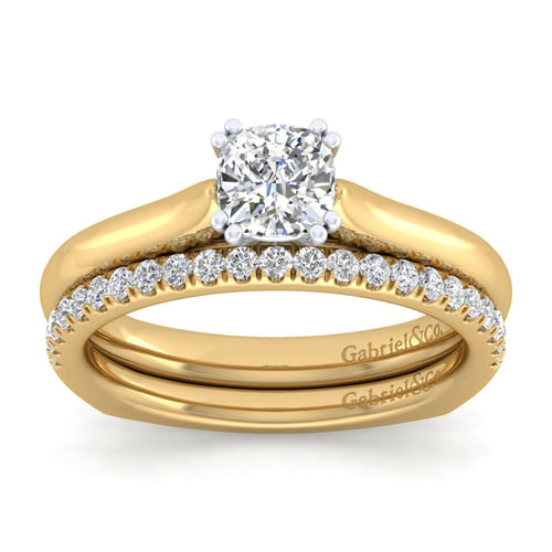 14K White-Yellow Gold Cushion Cut Diamond Engagement Ring