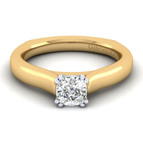 14K White-Yellow Gold Cushion Cut Diamond Engagement Ring
