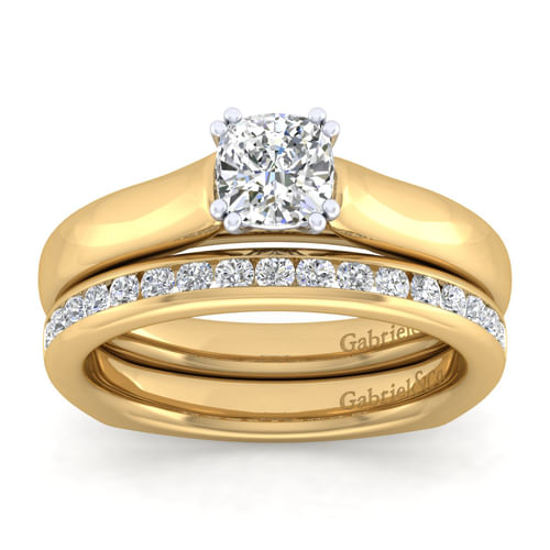 14K White-Yellow Gold Cushion Cut Diamond Engagement Ring