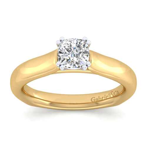 14K White-Yellow Gold Cushion Cut Diamond Engagement Ring